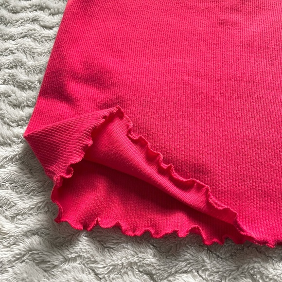 Red Spaghetti Strap Crop Top with Lettuce Edge - Picture 5 of 7